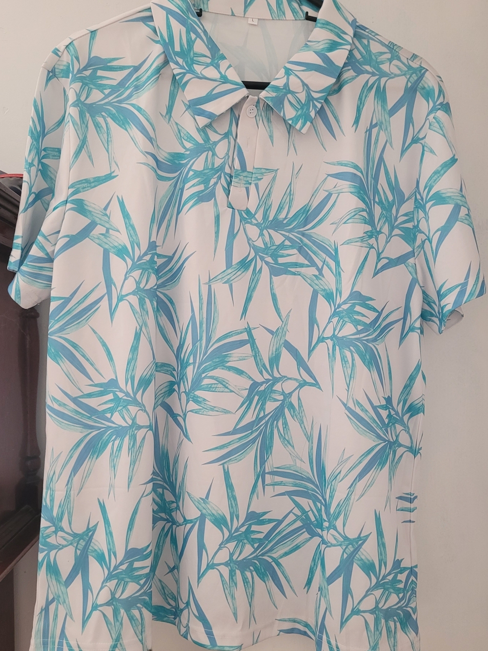 Men's White Polo with Aqua Leaf Print